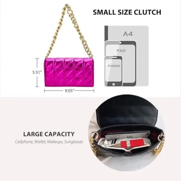 Small PU Leather Shoulder Bag Clutch with Chain Strap - Picture 7 of 8